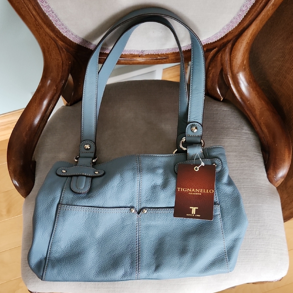 NWT Tignanello Denim Blue Leather Shoulder Bag